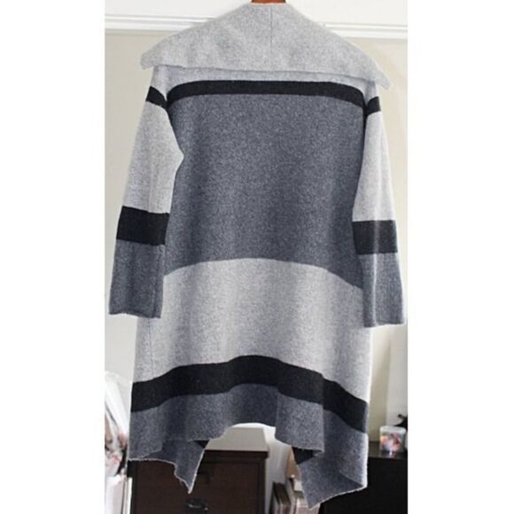 Vince. Womens Wool Cashmere Blanket Cardigan in Grey Black Colorblock Stripe S - Picture 2 of 6